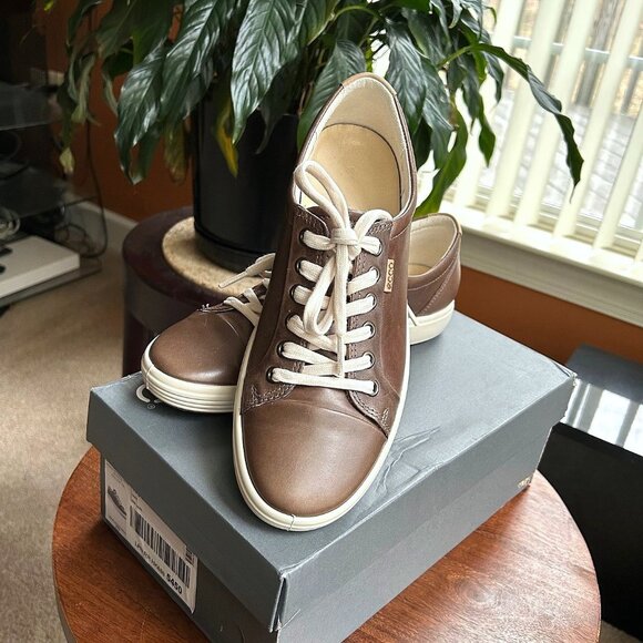 ECCO Women's Soft 7 Leather Sneaker Taupe Size 40 9 - 9.5 👟 - Picture 2 of 12